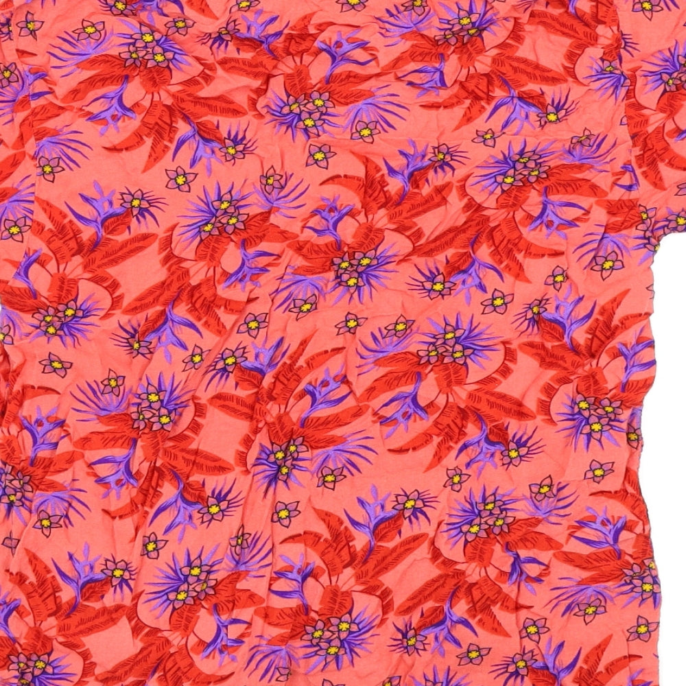 assign Womens Red Floral Basic Button-Up Size L