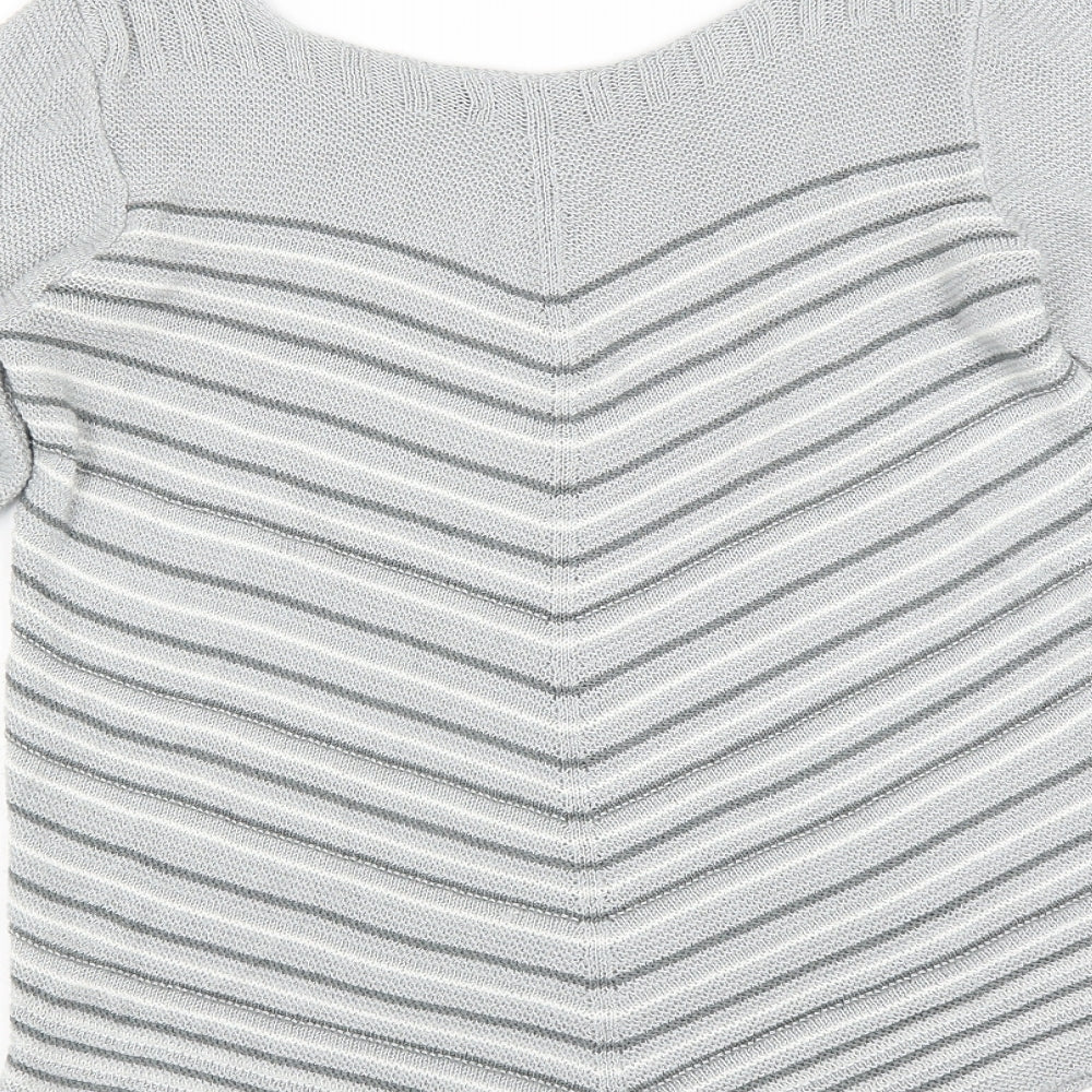 Classic Womens Grey Striped Pullover Jumper Size M