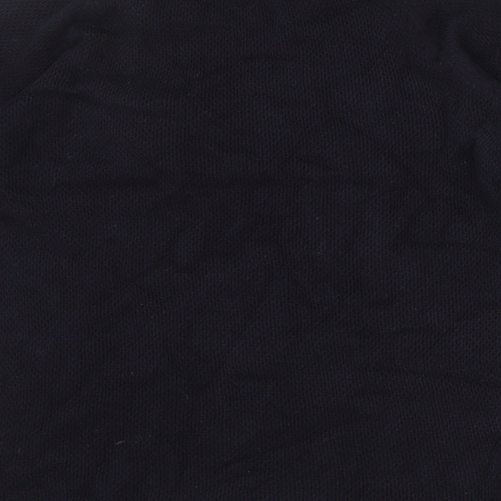 Brand and care label for H&M men’s blue knit jumper, size S