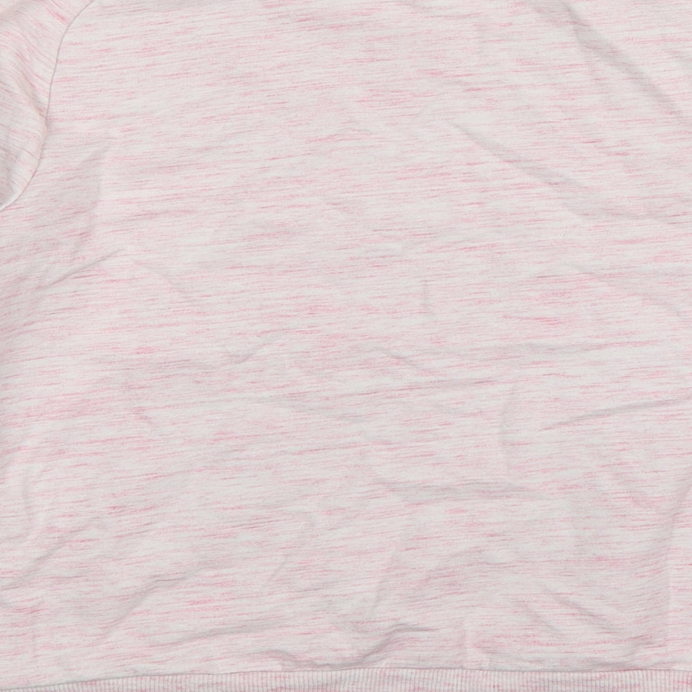 Brand and care label for H&M women’s pink pullover sweatshirt, size XS