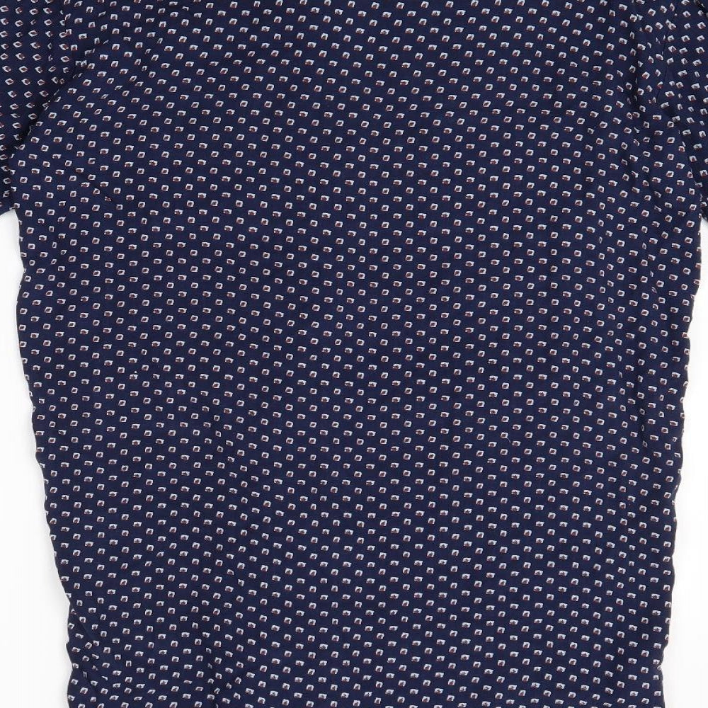 Native Youth Womens Blue Polka Dot Basic Button-Up Size S
