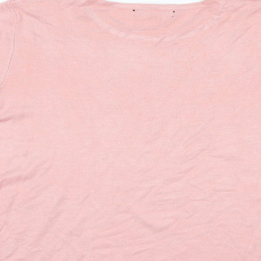 Brand and care label for Just Elegance women’s pink jumper, size S