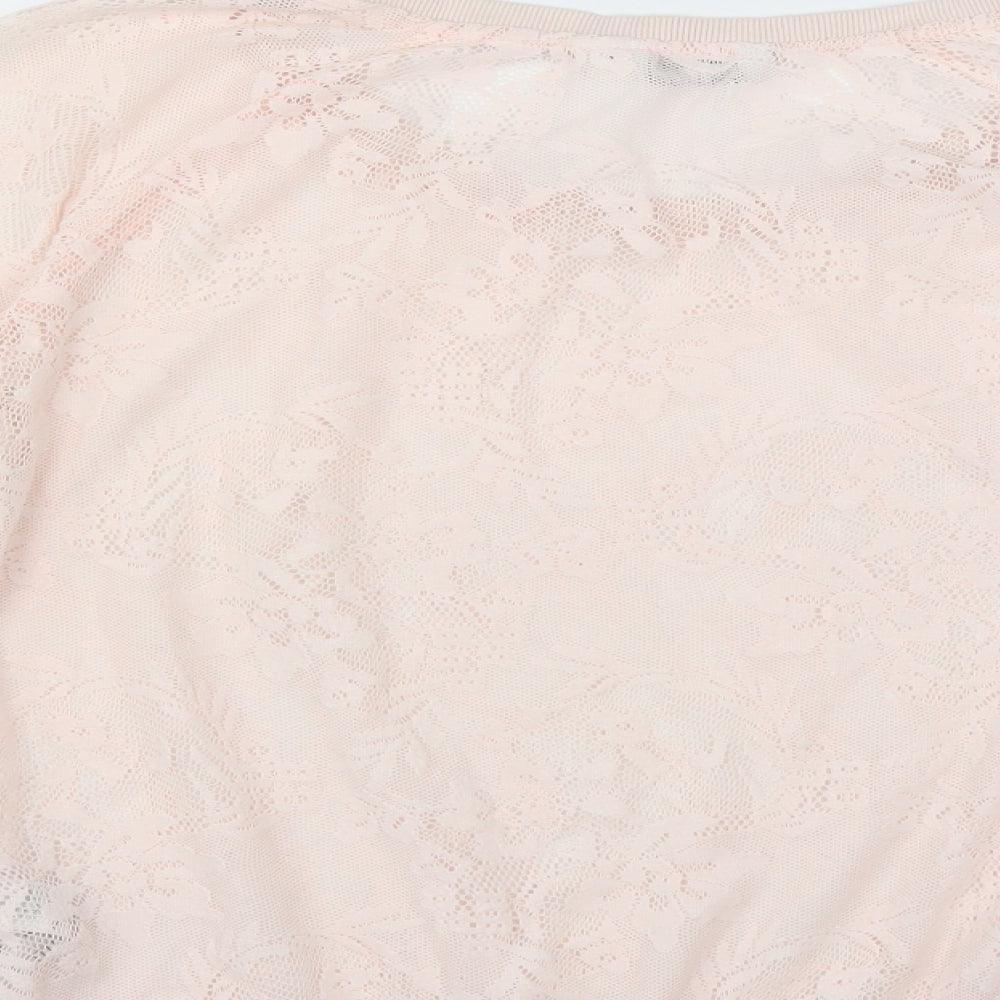 New Look Womens Pink Floral Pullover Sweatshirt Size 14 - sheer lace