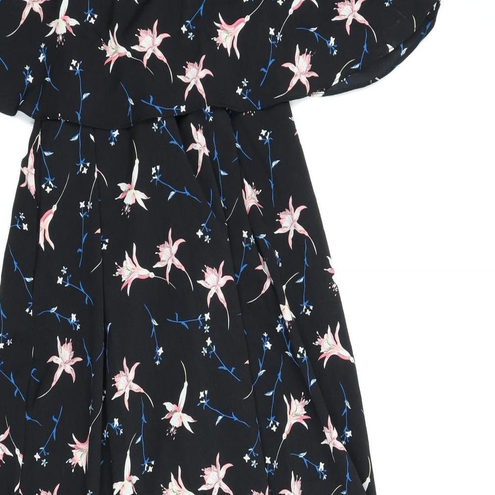 Yu & Me Womens Black Floral A-Line Size M - Alterneck