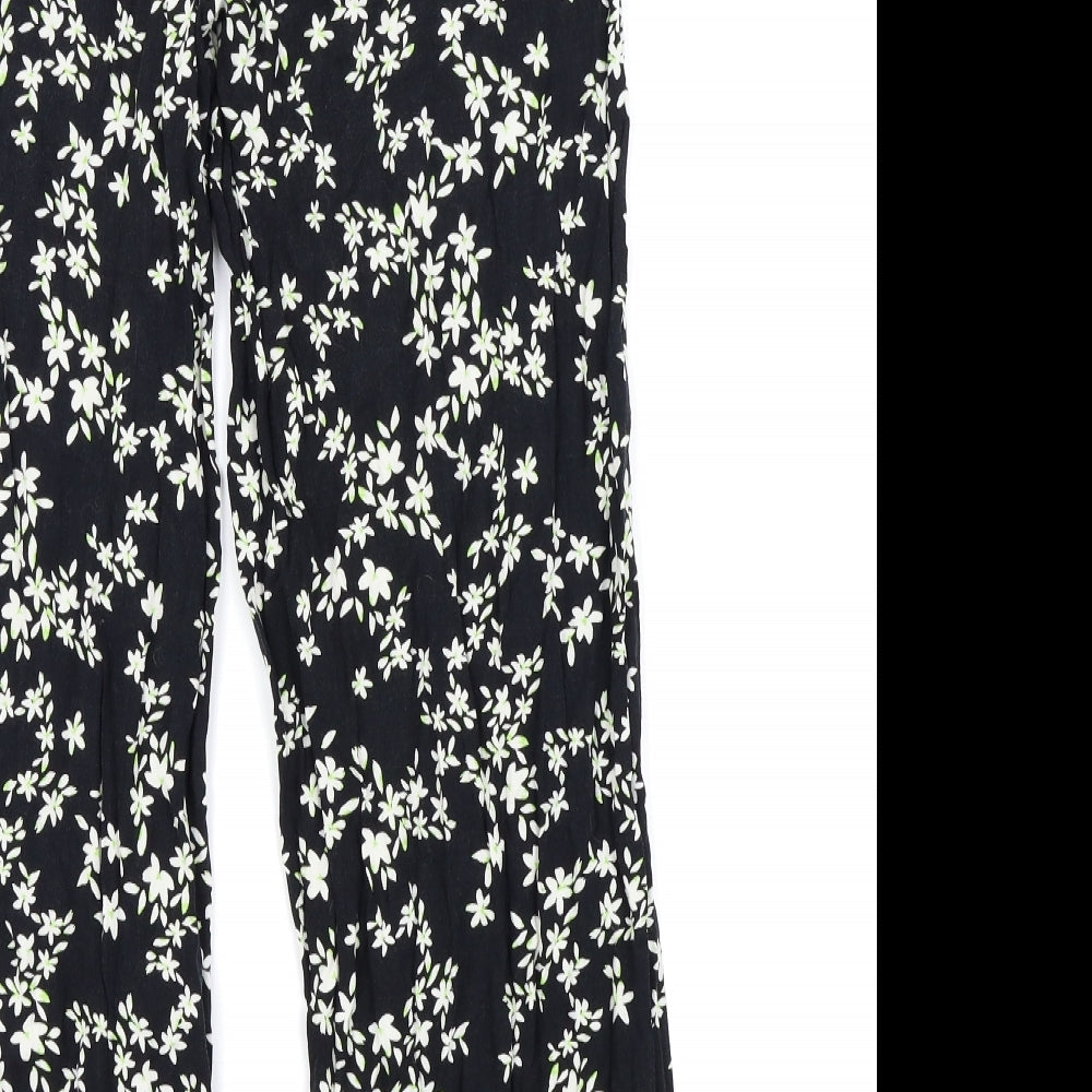 F&F Womens Black Floral Trousers Size 10 L23 in