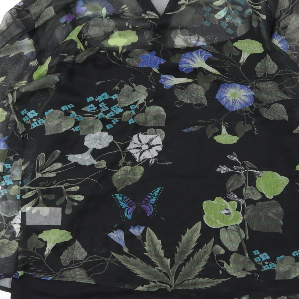 Niza Womens Black Floral Chiffon Basic Blouse Size 10