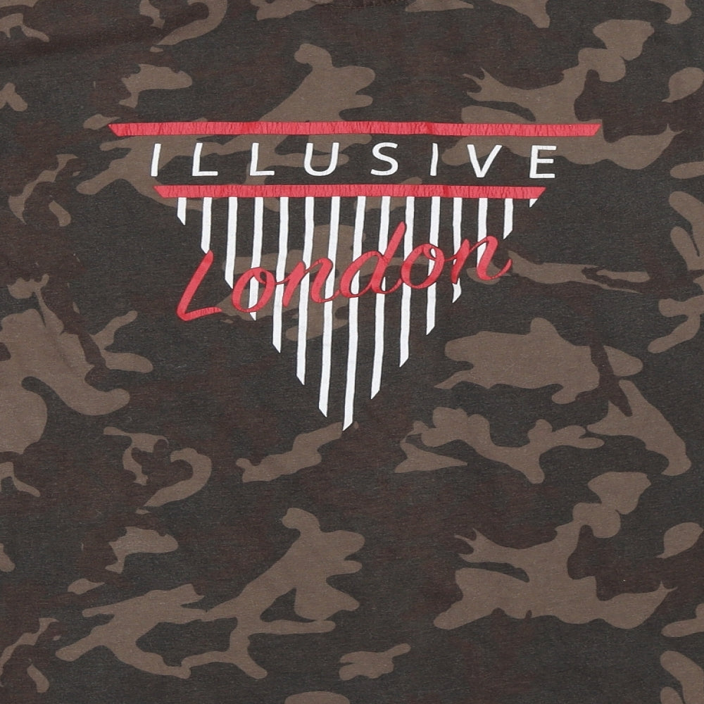 ILLUSIVE LONDON Mens Green Camouflage T-Shirt Size XS