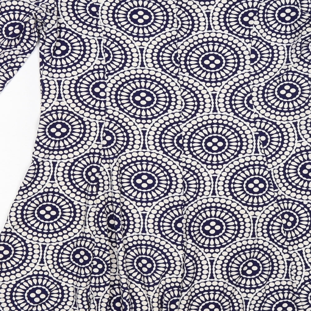 QED London Womens Blue Geometric Fit & Flare Size M