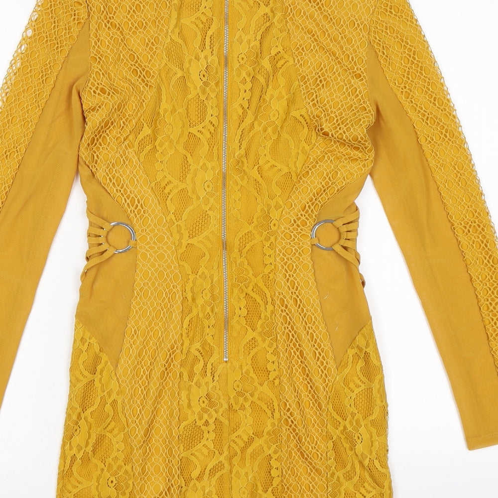 ASOS Womens Yellow Floral Lace Bodycon Size 8