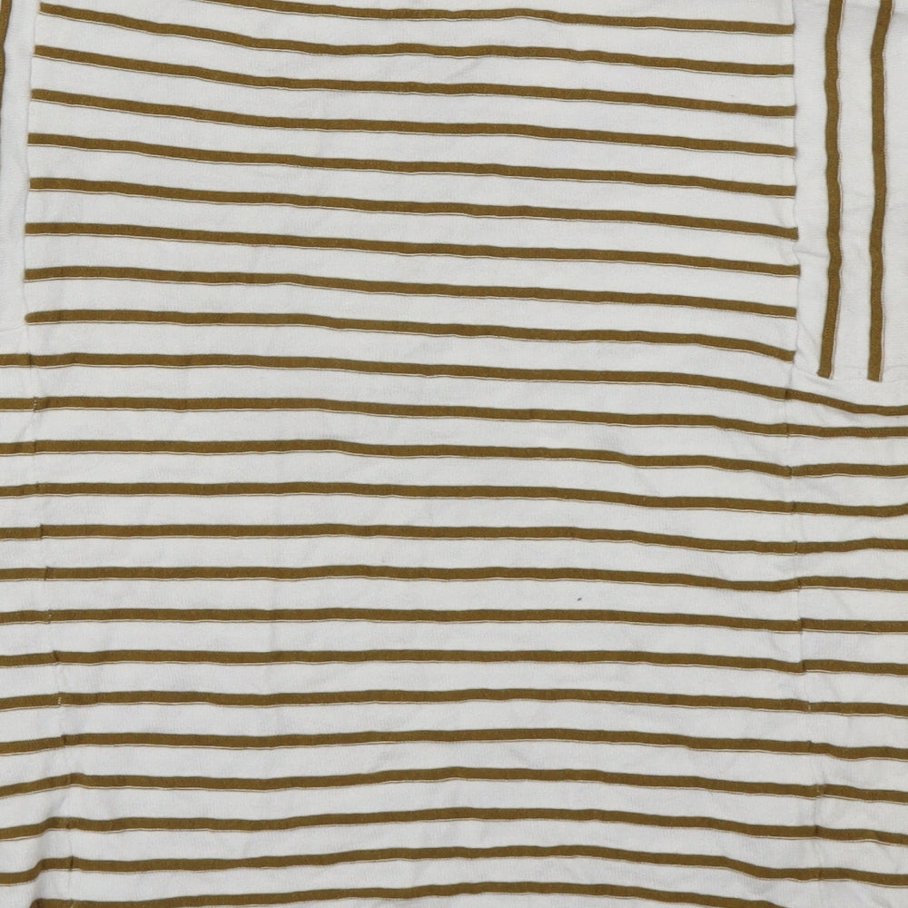 Brand and care label for Next women’s white striped jumper, size UK 14