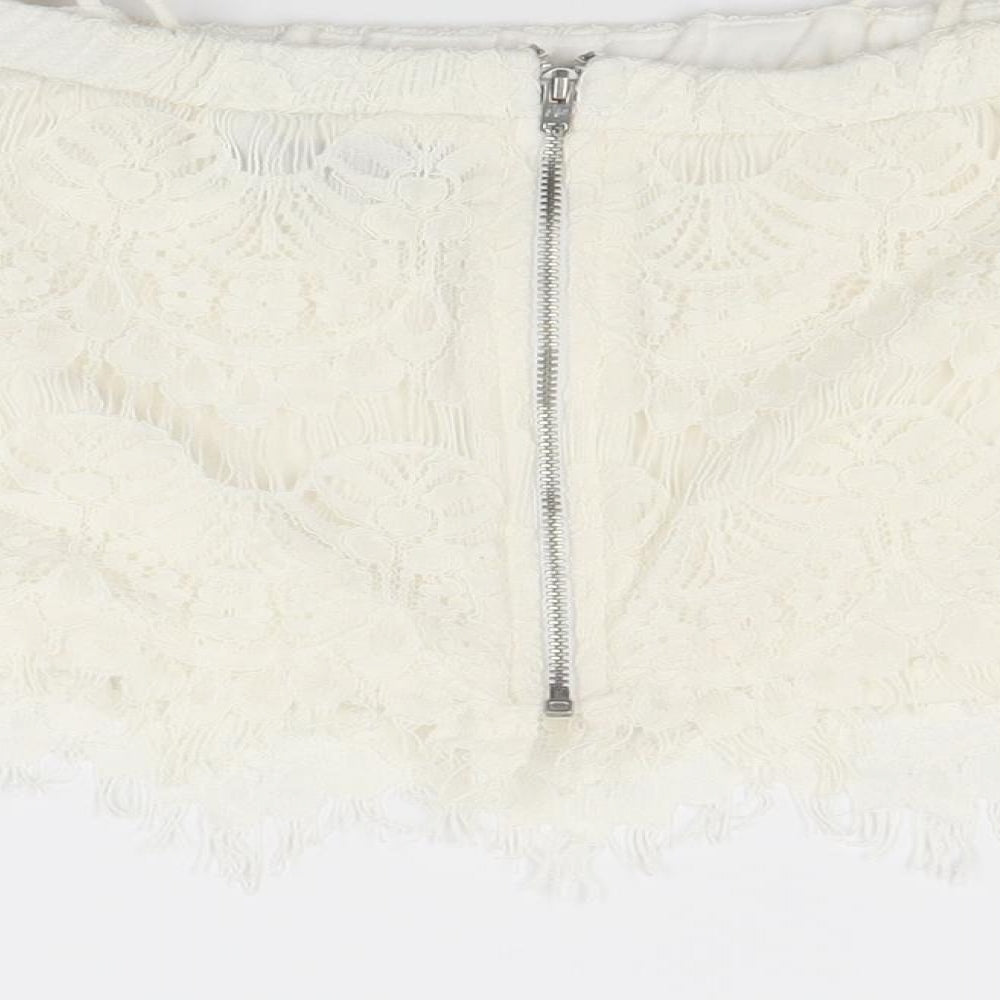 Topshop Womens White Floral Cropped Blouse Size 10