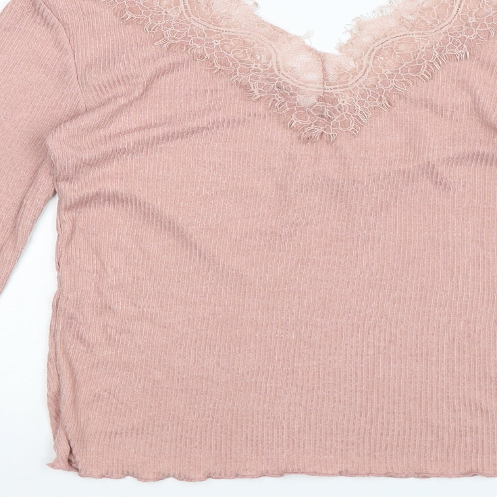Stradivarius Womens Pink Basic T-Shirt Size S