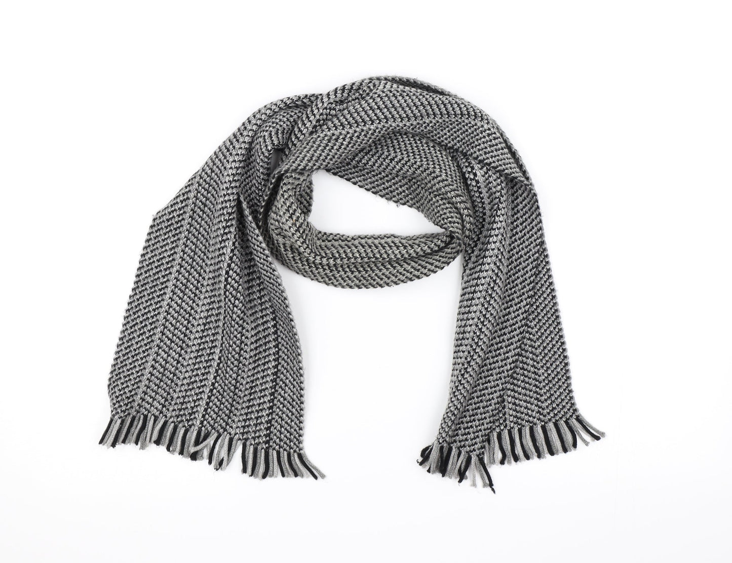 Preworn Mens Grey Striped Knit Scarf One Size