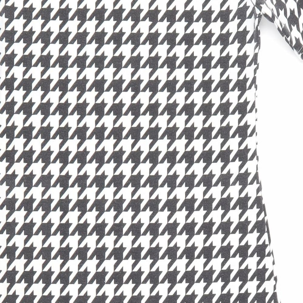 Boohoo Womens Black Houndstooth A-Line Size 10