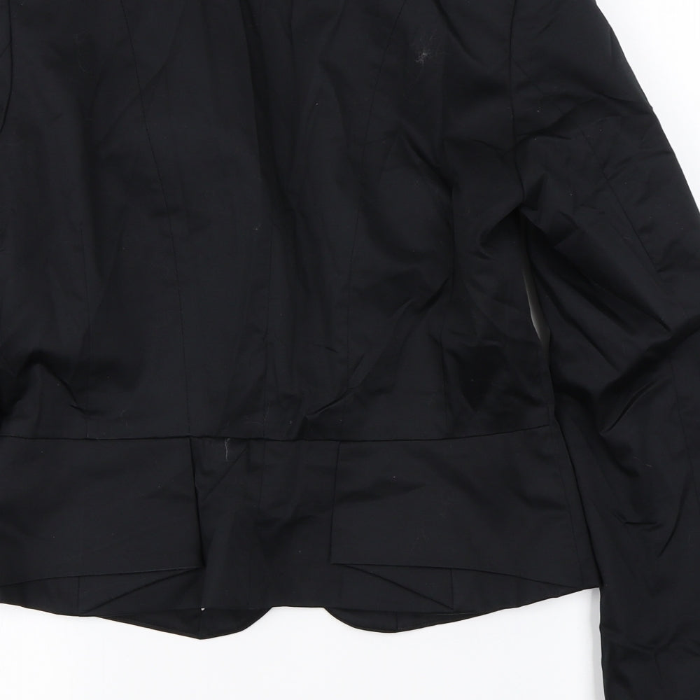 Brand and care label for H&M women’s black jacket blazer, size UK 8