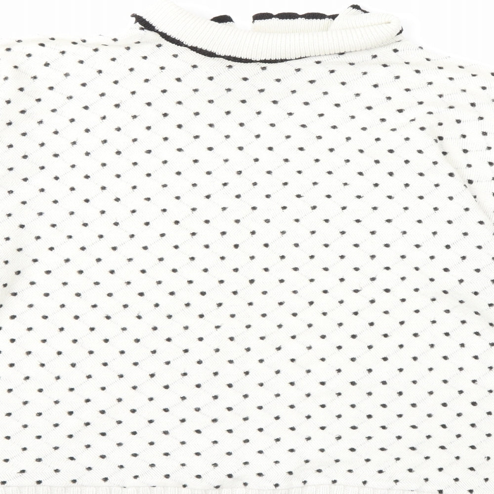 Preworn Womens White Polka Dot Knit Pullover Jumper Size L