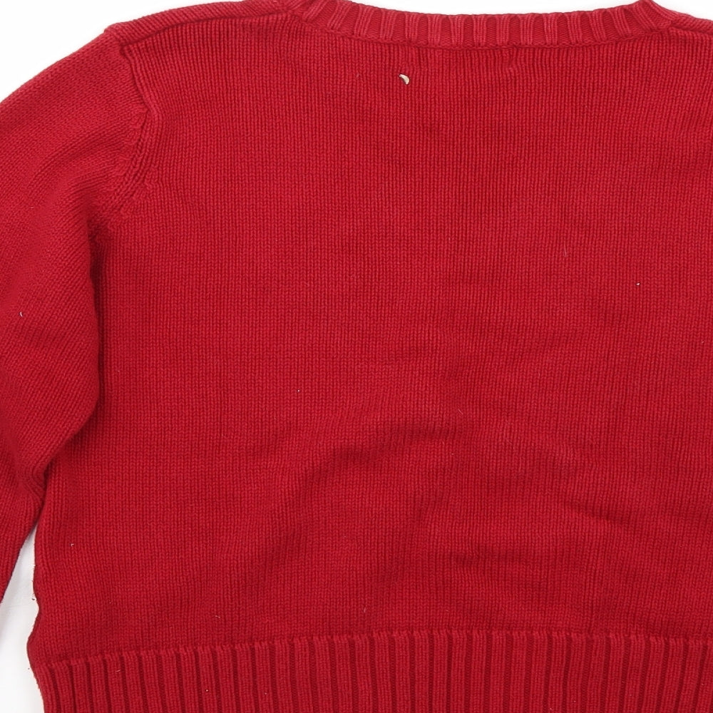 Brand and care label for EWM women’s red jumper, size M