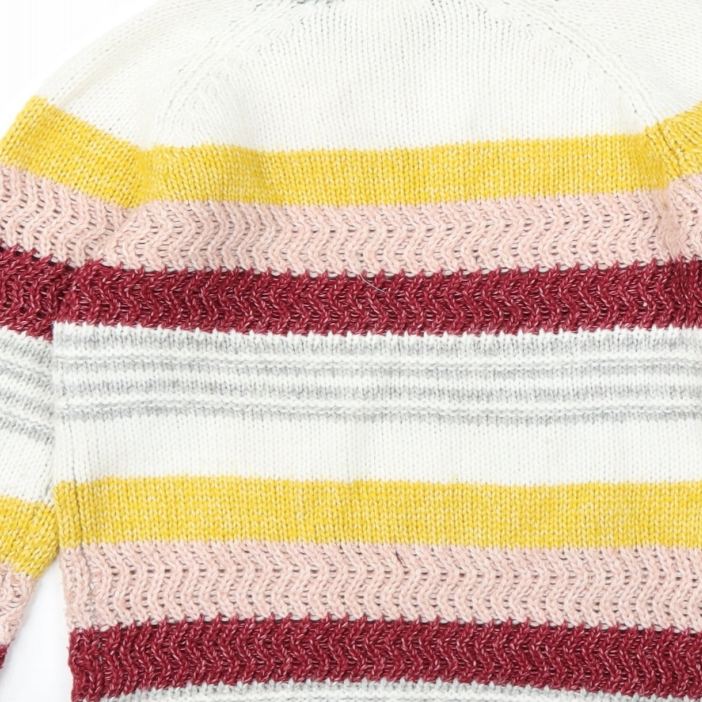 falmer Womens White Striped Knit Pullover Jumper Size S