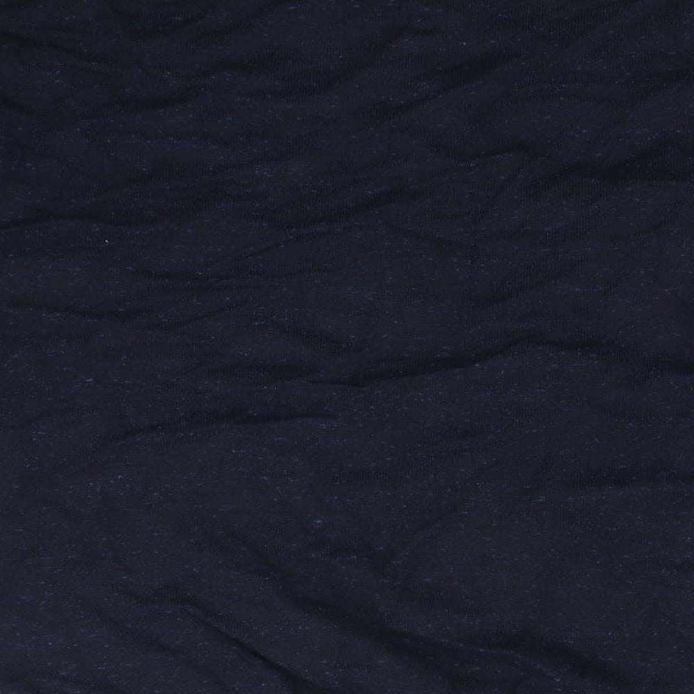 Brand and care label for Easy men’s blue jumper, size M