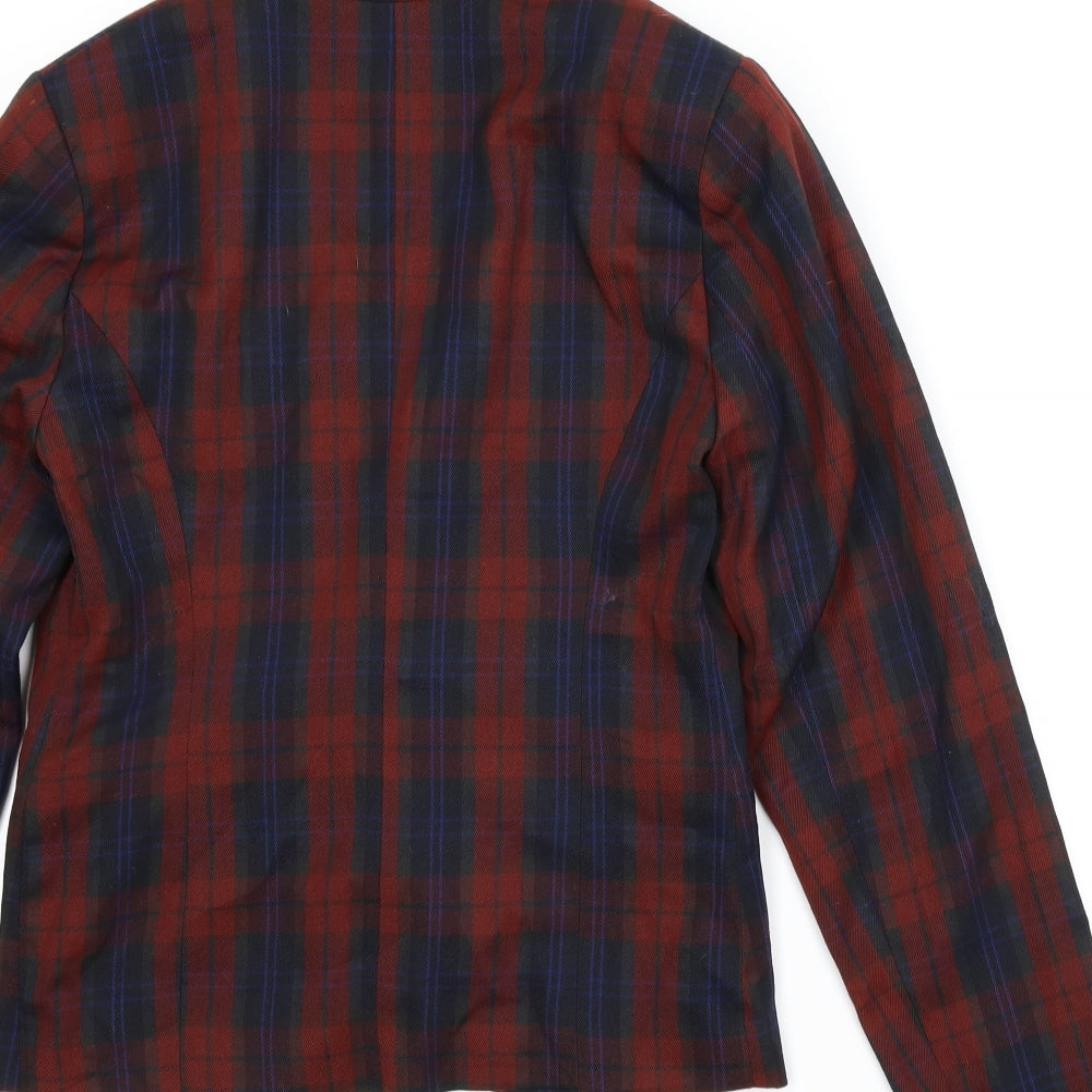 Brand and care label for Peacocks women’s red plaid jacket, size UK 10