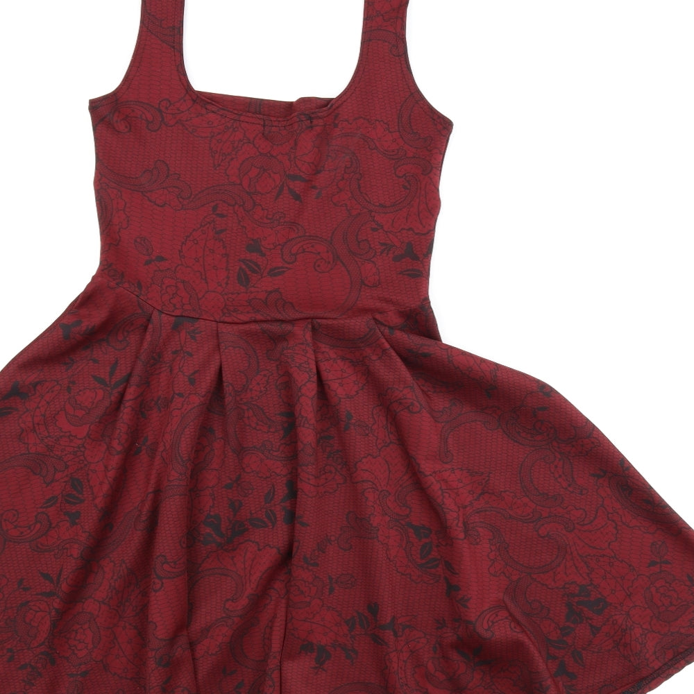 Boohoo Womens Red Floral Trapeze & Swing Size 8
