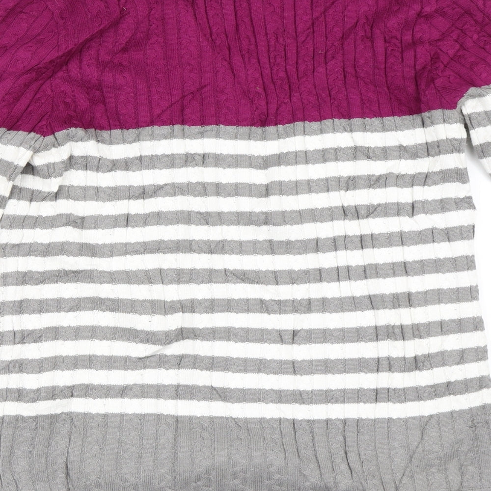 Daily Sports Womens Grey Striped Pullover Jumper Size S
