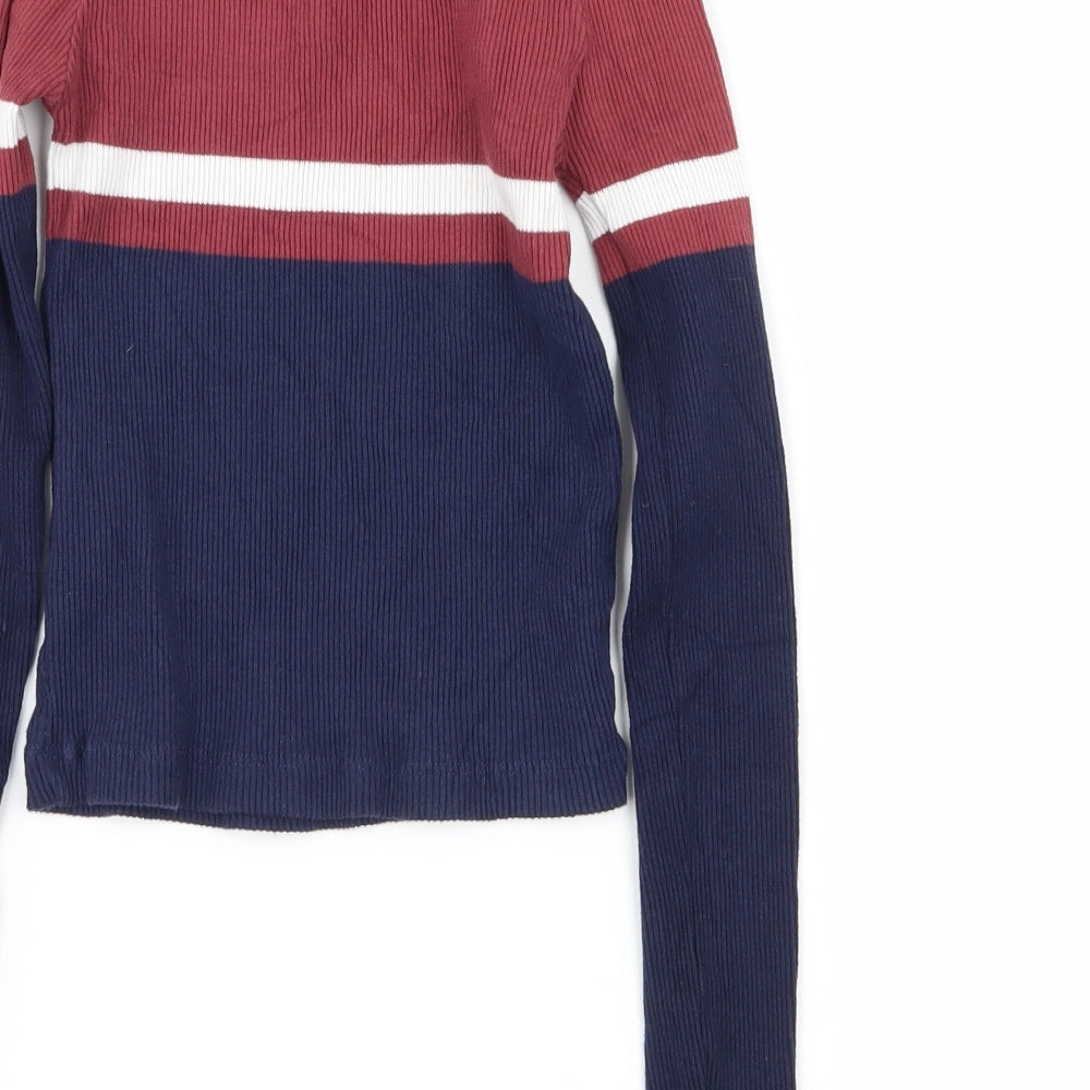Pull&Bear Womens Multicoloured Striped Jersey Basic T-Shirt Size M