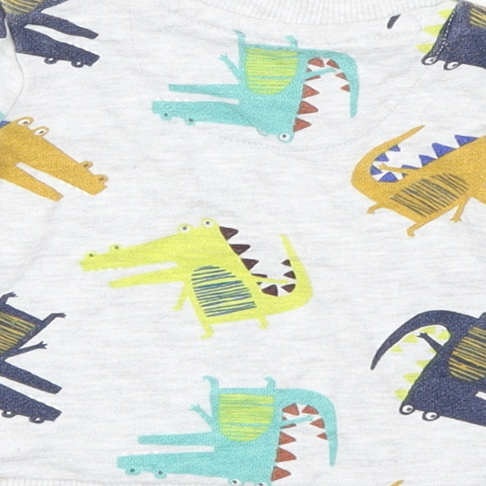 F&F Boys Grey Geometric Knit Pullover Jumper Size 0-3 Months - Dinosaur