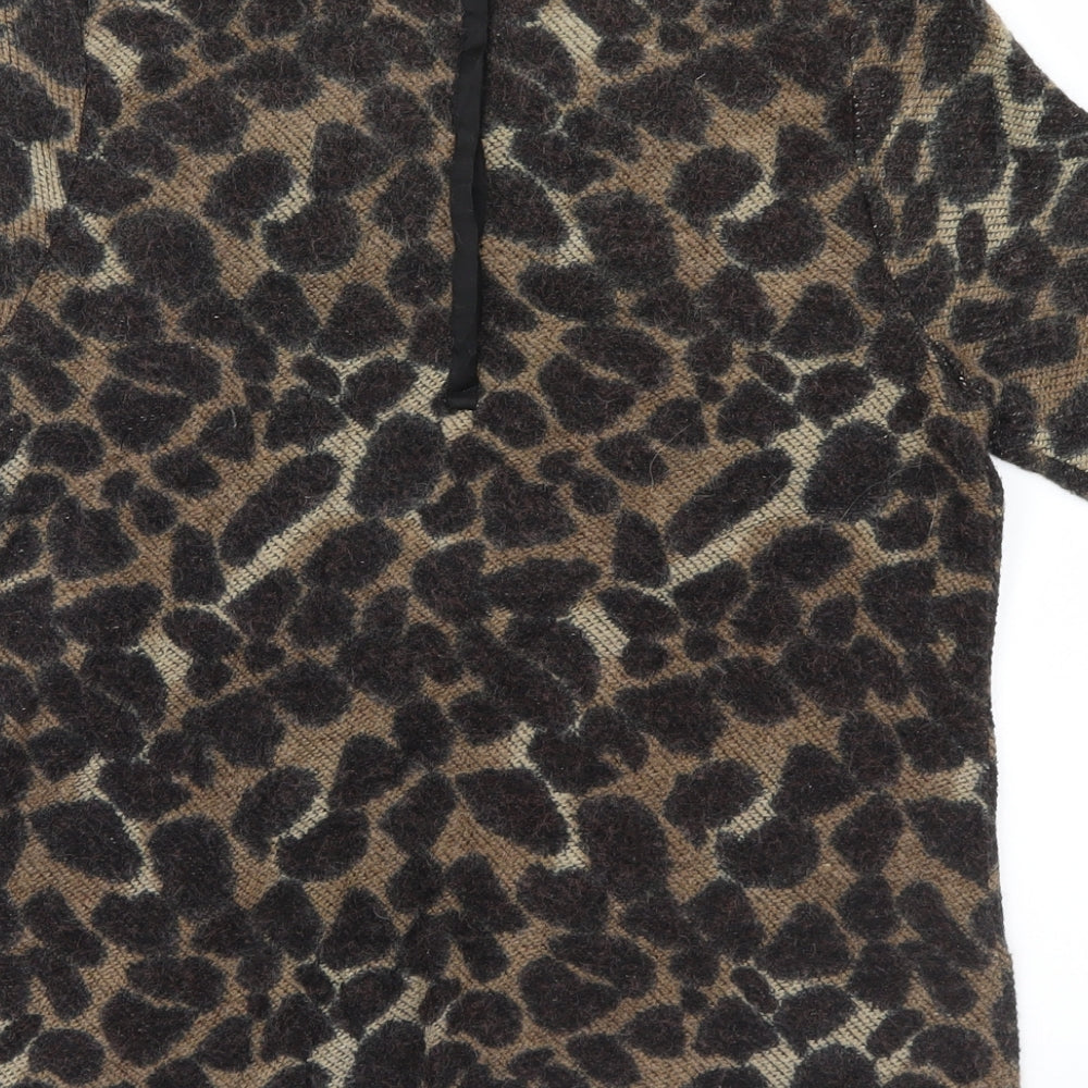 Warehouse Womens Brown Animal Print Basic T-Shirt Size 10