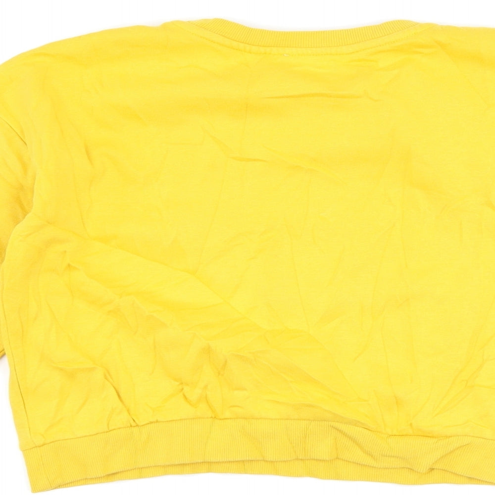 Brand and care label for H&M girls’ yellow pullover sweatshirt, size 11-12, years - brooklyn