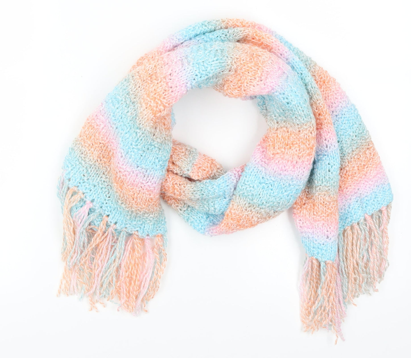 Preworn Womens Blue Striped Scarf - Pink and Orange