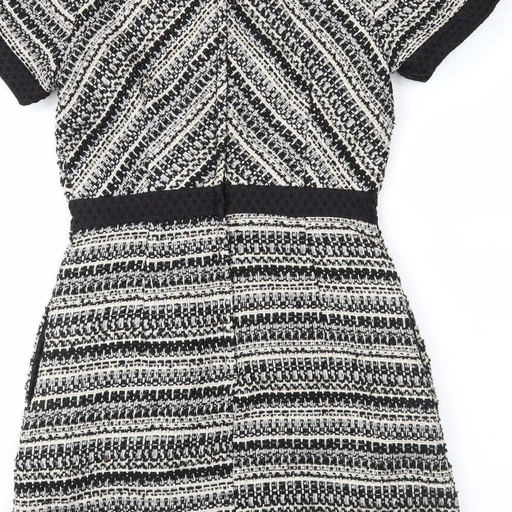 H&M Womens Black Geometric Fit & Flare Size 8