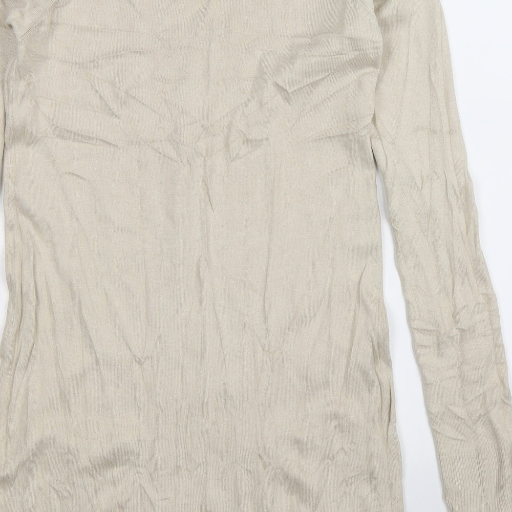 Brand and care label for Dorothy Perkins women’s beige knit jumper, size UK 10