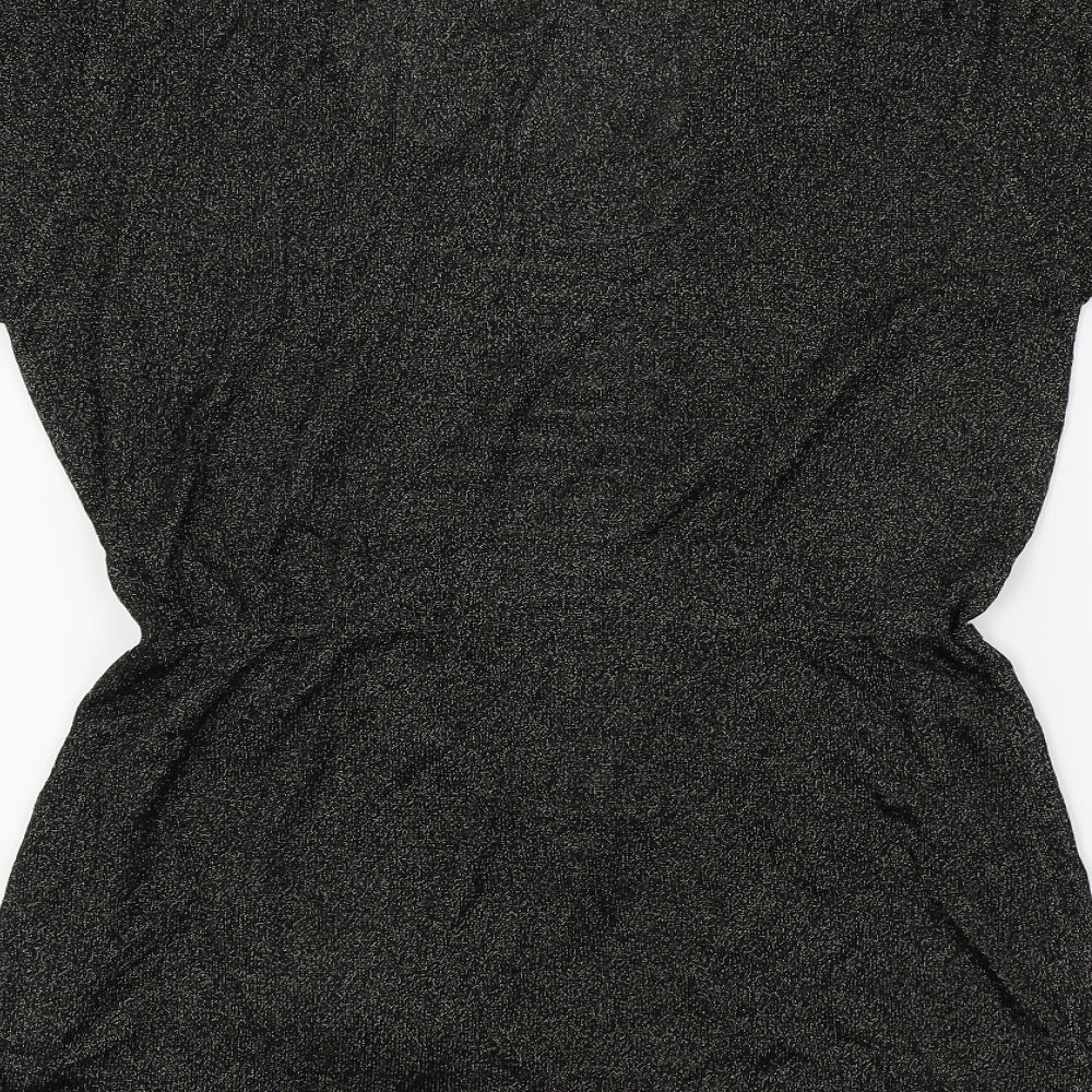 BASSINI Womens Black Basic Blouse Size S - Gold Metallic