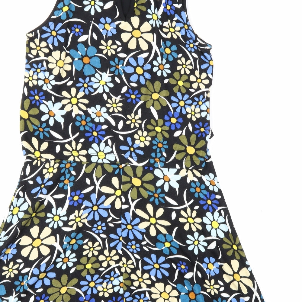TopshopBUE Womens Black Floral Fit & Flare Size 8
