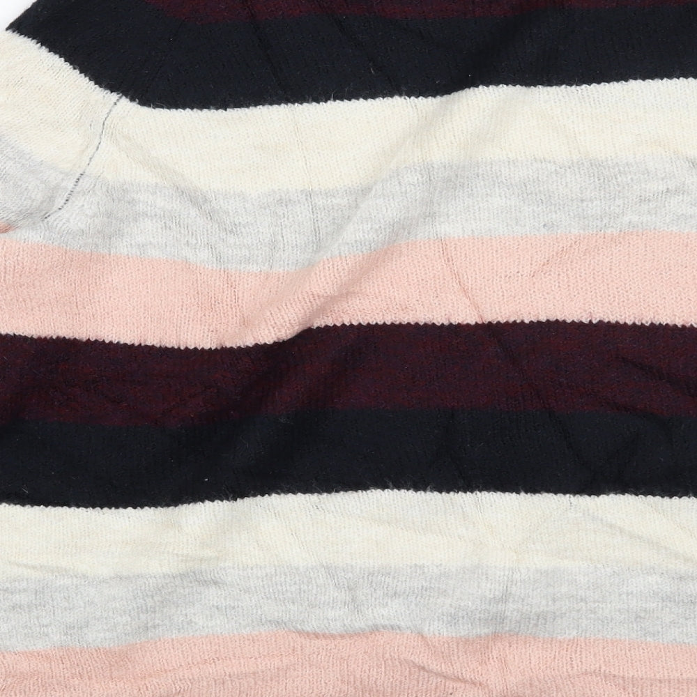Brand and care label for Dorothy Perkins women’s pink striped jumper, size UK 14