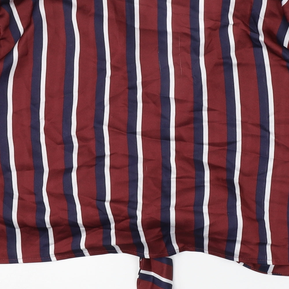 River Island Womens Brown Striped Satin Basic Blouse Size 14