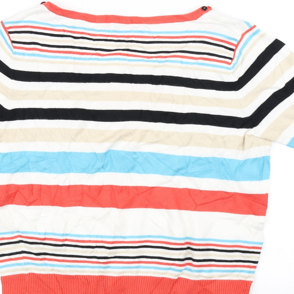 petite Womens White Striped Basic T-Shirt Size S