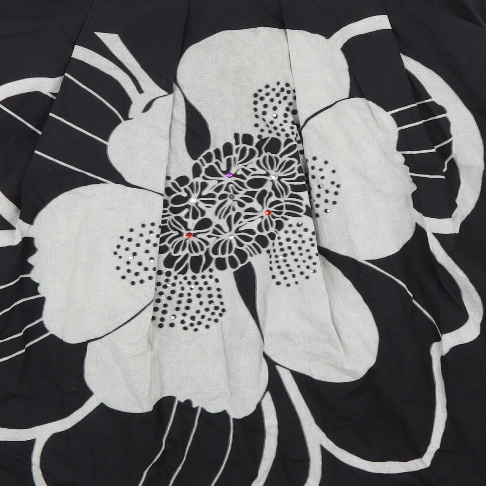 King La Womens Black Floral A-Line Skirt Size L