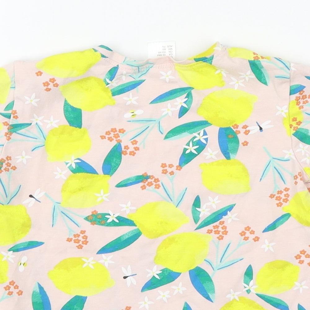 H&M Girls Pink Floral Basic T-Shirt Size 18-24 Months - lemons squeeze the day