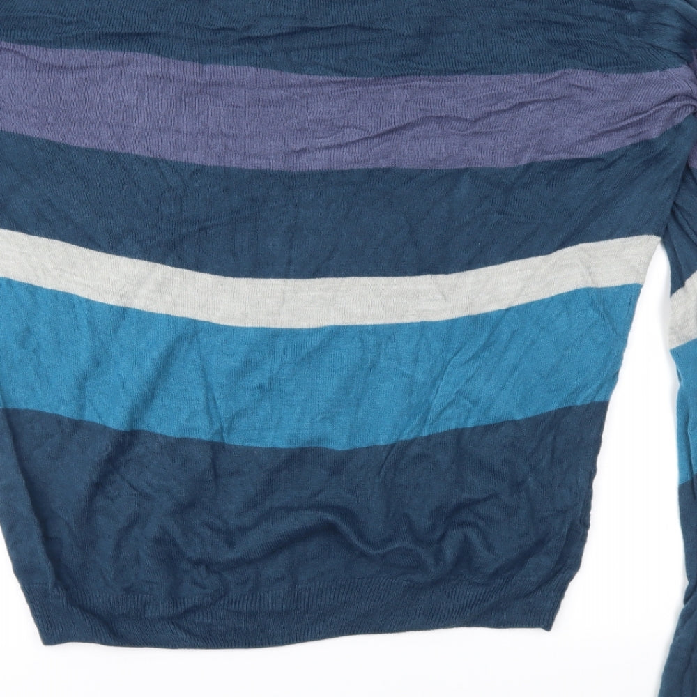 Bling Mens Blue Striped Knit Pullover Jumper Size L