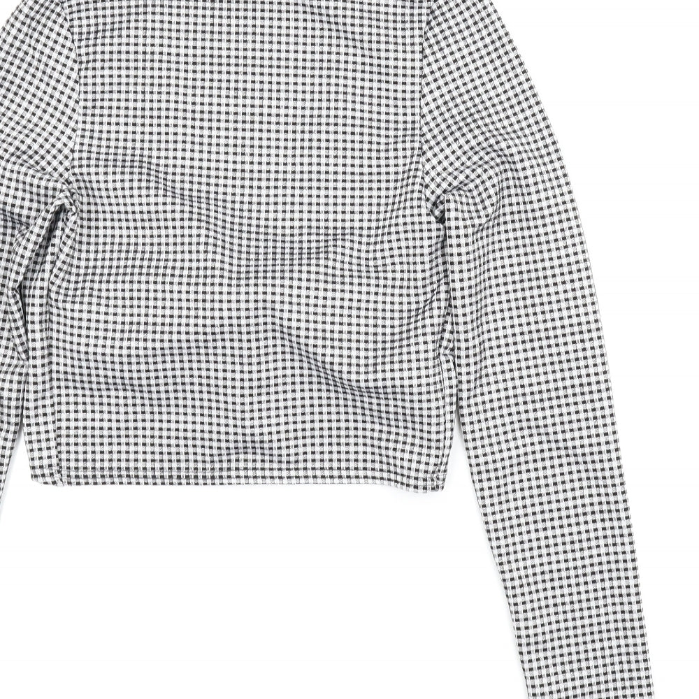 New Look Womens Black Check Cropped Blouse Size 8