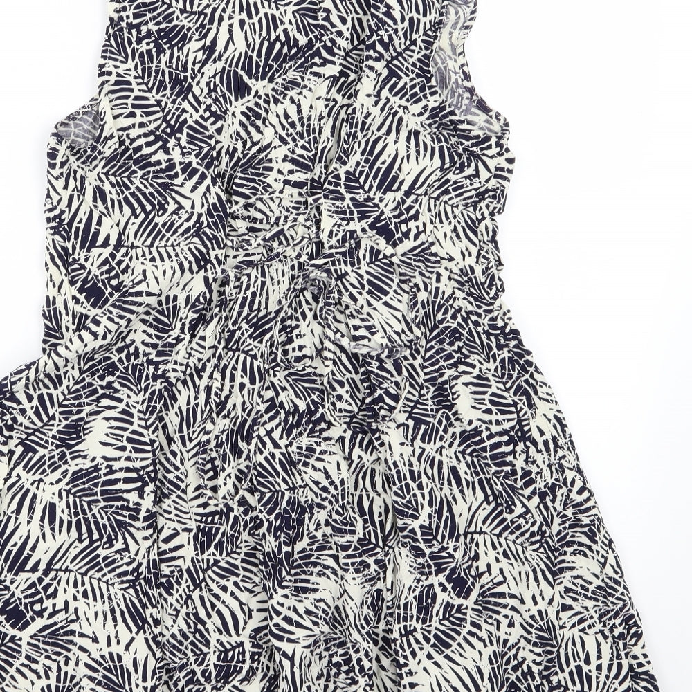 New Look Womens Blue A-Line Size 14 - Leaf print
