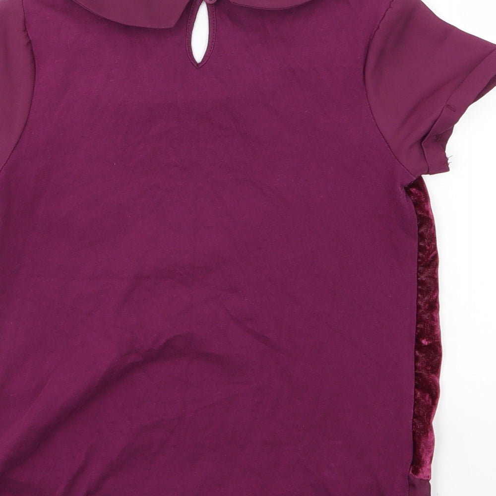 NEXT Girls Purple Velour Basic Blouse Size 7 Years