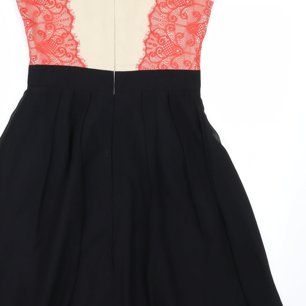 Little Mistress Womens Black Floral Chiffon A-Line Size 10