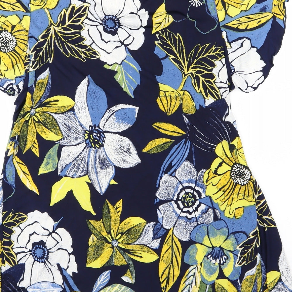 Arista Womens Blue Floral Basic T-Shirt Size 10