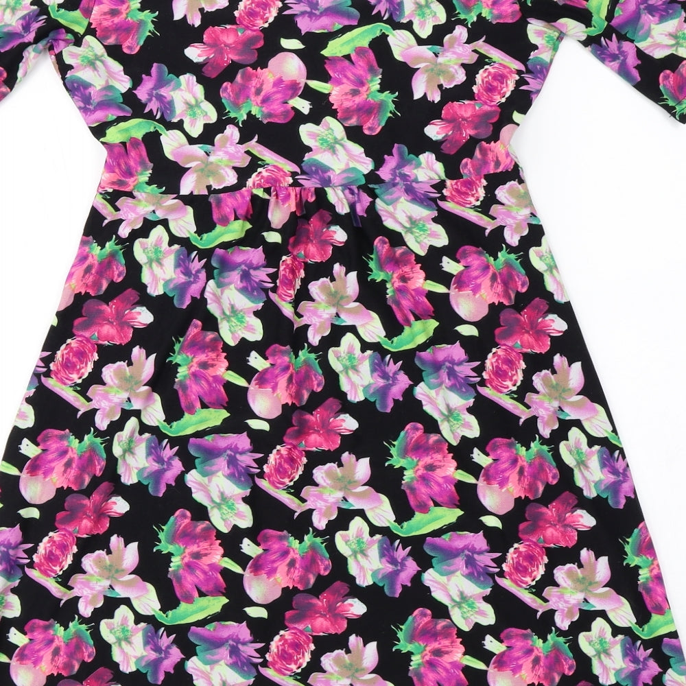 pistcachio Womens Black Floral A-Line Size S