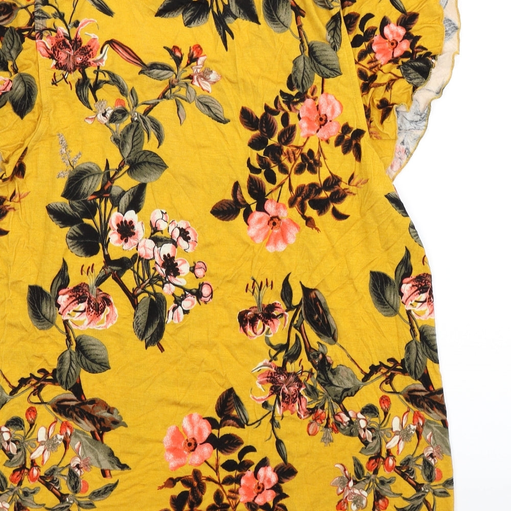 Belle Du Jour Womens Yellow Floral Basic T-Shirt Size XL