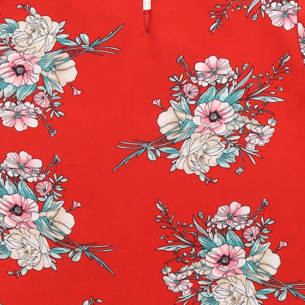 Yumi Womens Red Floral Basic Blouse Size 14