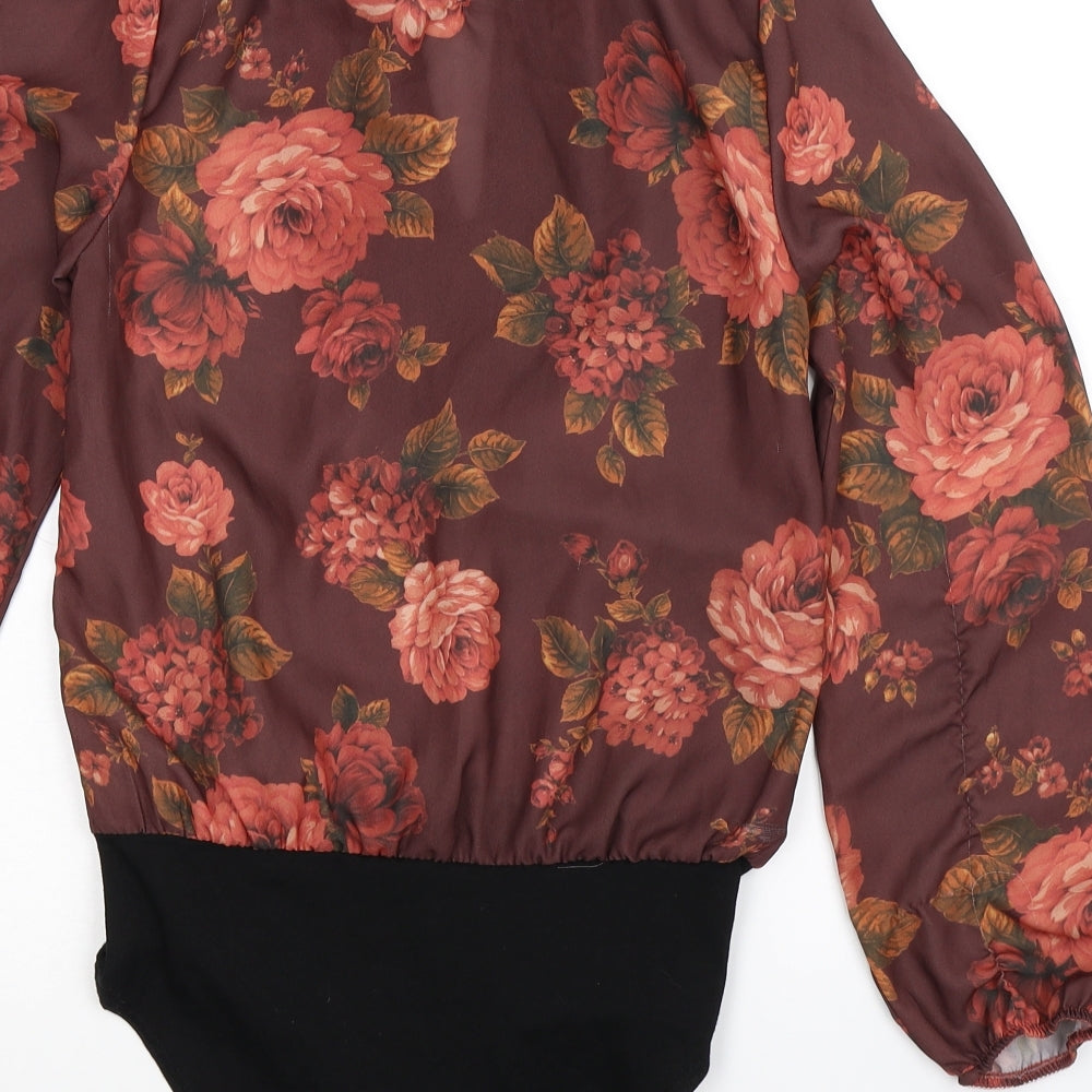 New Look Womens Brown Floral Bodysuit One-Piece Size 10